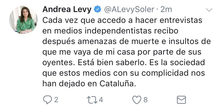 AlbanoDante76's tweet photo. Esto qua haces es indigno @ALevySoler. Tengo Twitter lleno de "tabarnios" (de Cat i Esp) enviándome a mi país, llamándome de todo y nunca se me ocurriría pensar que "eso" es la sociedad española o "los unionistas". Eres una irresponsable. Y del PP. Anda. https://t.co/KKqooHIU5i
