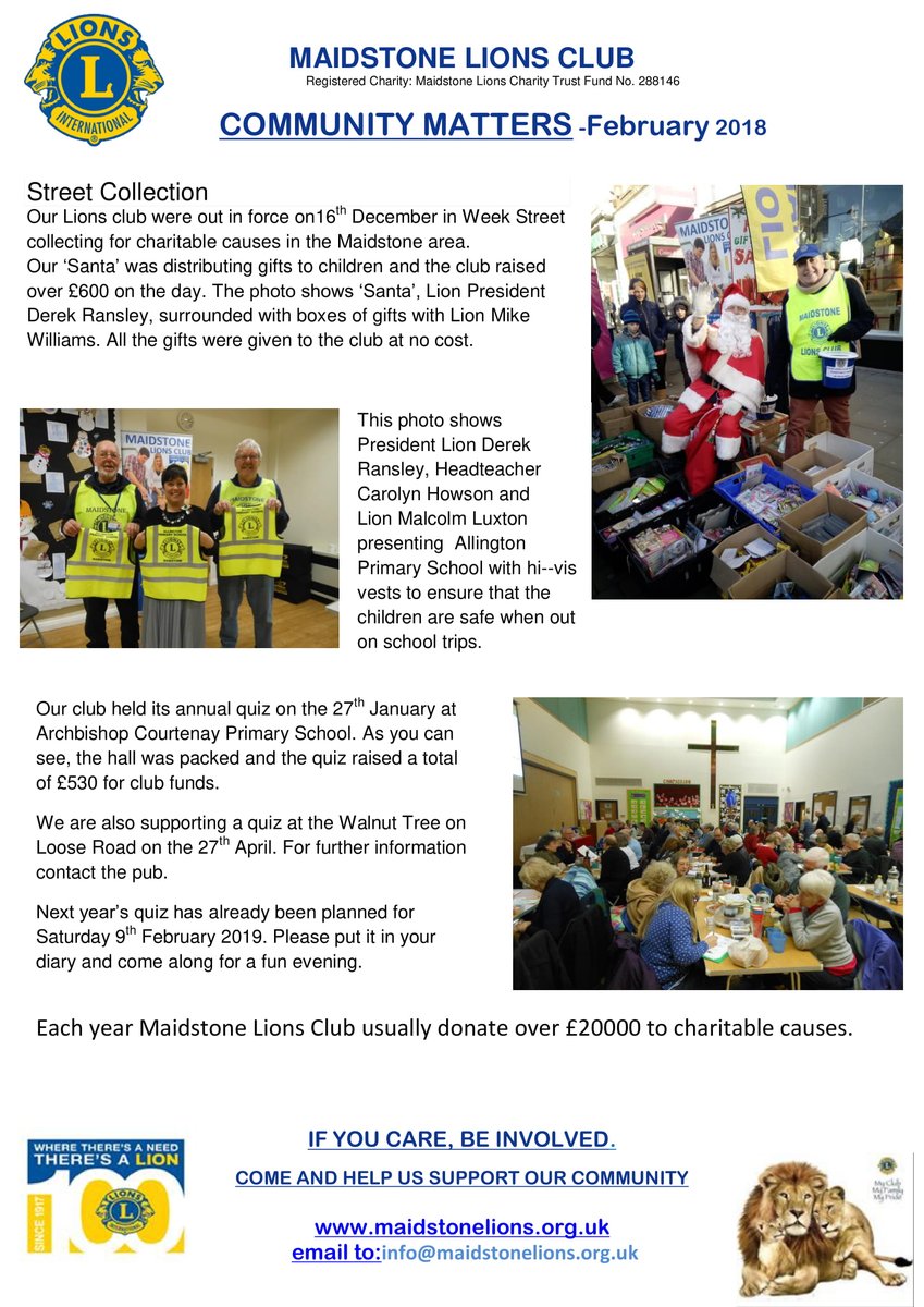 Maidstone_Lions's tweet photo. Want to know what we have been up to then have a read of our Community Matters February 2018 Newsletter

#community 
#Maidstone 
#February 
@LionsClubsUKIRE 
@SwaleLionsClub 
@lionsclubs https://t.co/LPpzu02OhG