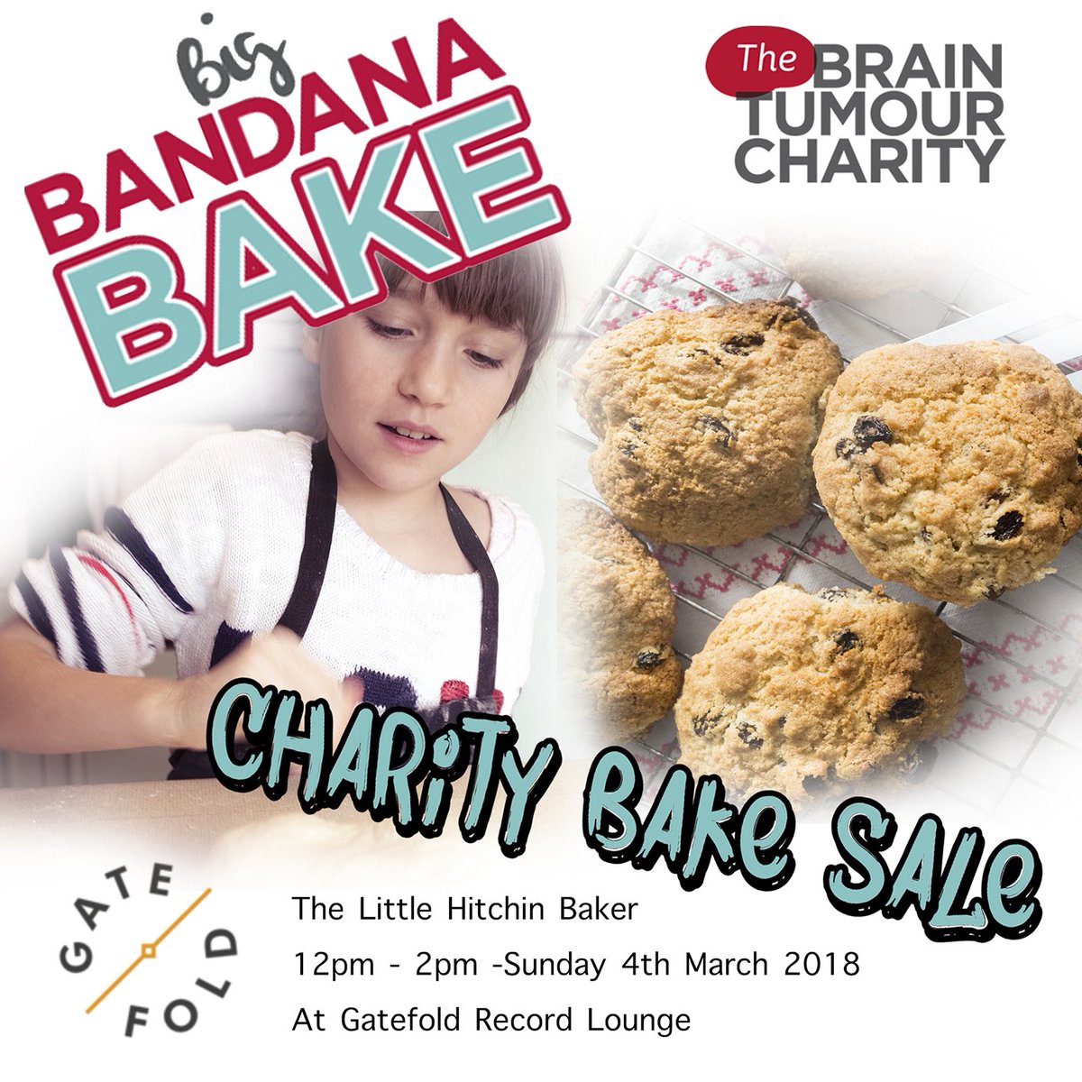 Tomorrow @GatefoldHitchin <a href="/GatefoldMusic/">GatefoldMusic</a> #Hitchin The Little Hitchin Baker is having a charity bake sale for <a href="/BrainTumourOrg/">The Brain Tumour Charity</a> 12pm to 2pm. Stay warm and snuggle with Bakes and Tunes, Friends and Great Coffee. #braintumour #BandanaBake #bakeoff
