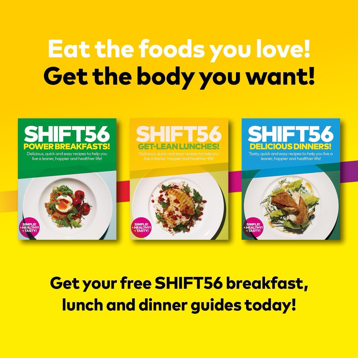 shift56's tweet photo. Eat the foods you love AND get the leaner and healthier body you want!
How? With your FREE three-part #SHIFT56 recipe guides!
🍳 Power Breakfasts!
🍲 Get-Lean Lunches!
🍛 Delicious Dinners!
Get them now at https://t.co/vu5HidR8Hs @JoshUJWorld https://t.co/ybKi7rkBXT