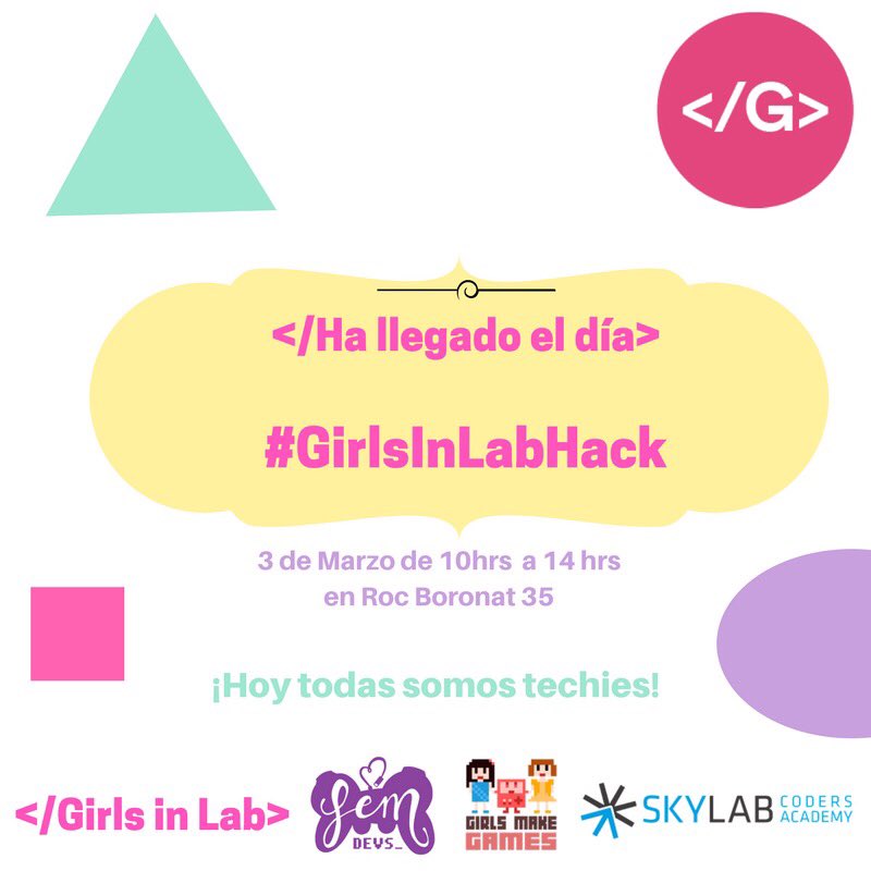 GirlsInLab's tweet photo. ¡Ha llegado el día! Abrimos otro año las puertas de la tecnología a las chicas celebrando el #DíaDeLaMujer en nuestra #GirlsinLabHack 😀
#STEM #GirlsHack https://t.co/z1JKuxlOF7