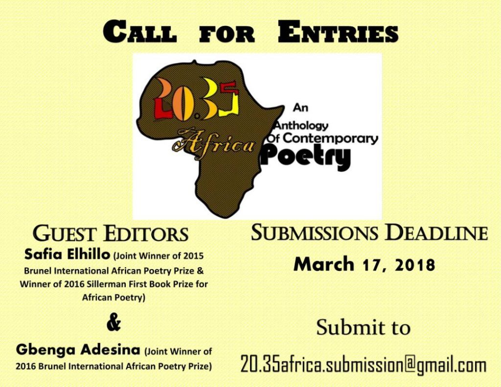 booksaboutafric's tweet photo. SUBMISSIONS CALL: 20.35 AFRICA – AN ANTHOLOGY OF CONTEMPORARY POETRY. DEADLINE 17 MARCH 2018 #Africa #books #literature #poetry #commonwealth #LiteraryPrize @cwwriters https://t.co/ms7YOA30he https://t.co/rYo01R7RLR