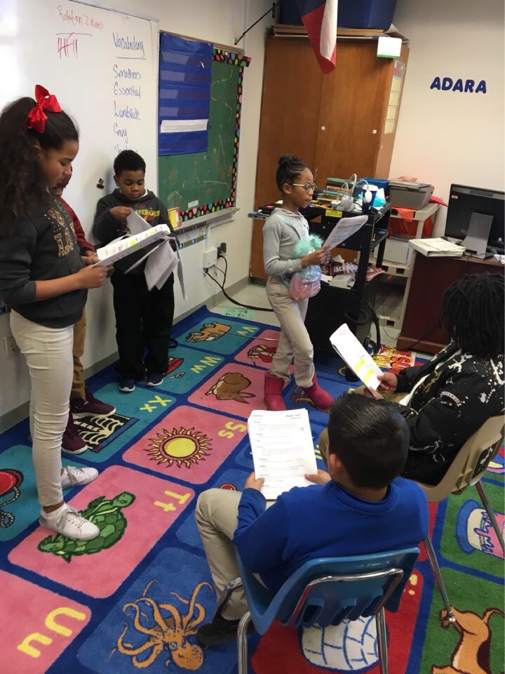EdwardTitche's tweet photo. 4th grade Readers Theater fluency &amp; drama practice! #TitcheTigers #DallasISD #ACEDISD 💛💚🐯💛💚 @ACEDallasISD @joleehealey @dallasschools https://t.co/fLjkwDJ3Fo