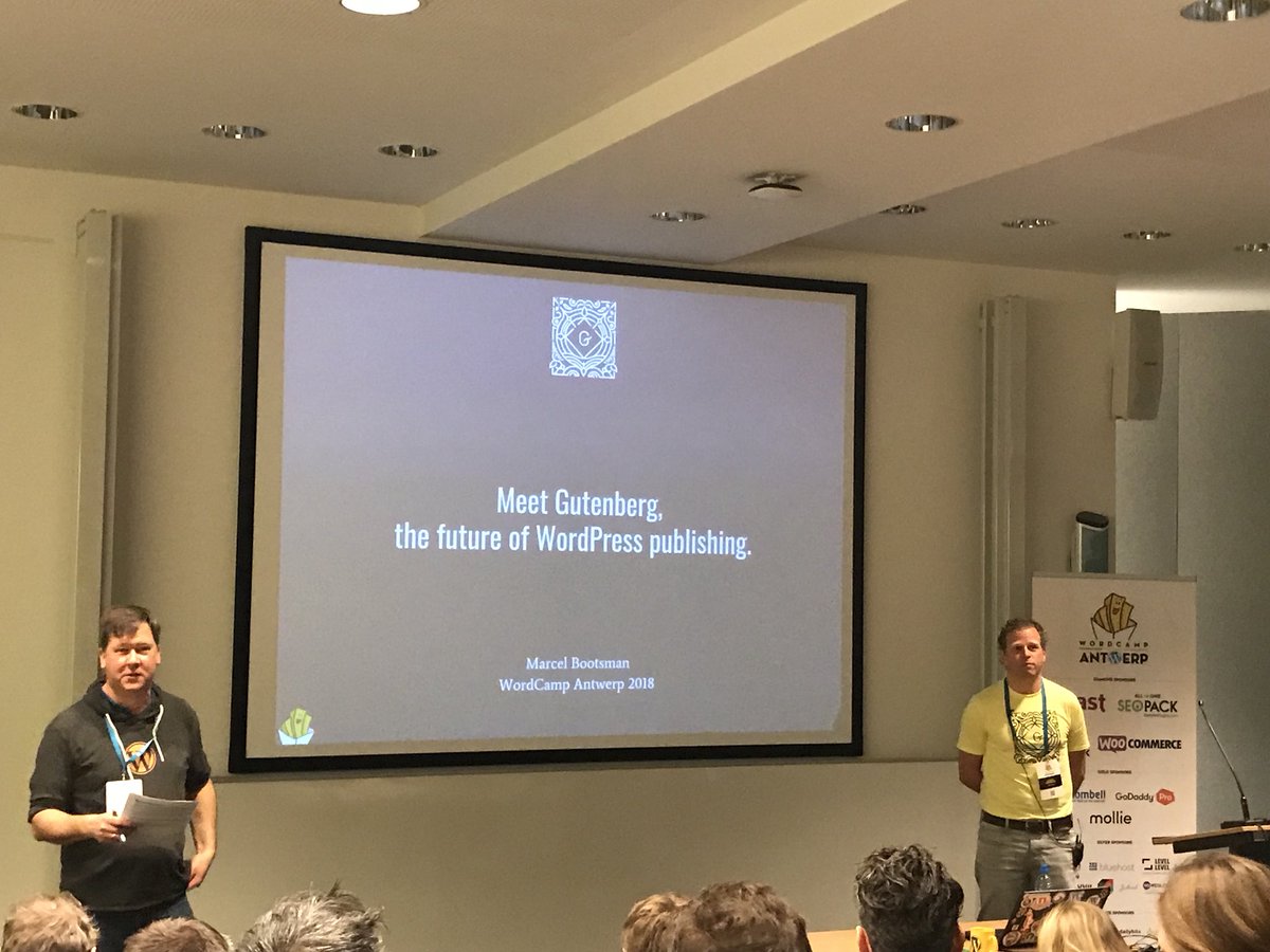yoast's tweet photo. Meet #Gutenberg, the future of WordPress publishing - #WCANT talk by @mbootsman https://t.co/uLXbR3VMRu