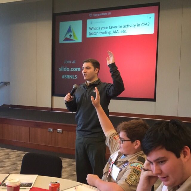 OASouth's tweet photo. @OANationalChief Anthony Peluso talking to Arrowmen at #NLSinATL about NOAC 2018 https://t.co/YsRl2cwuMY