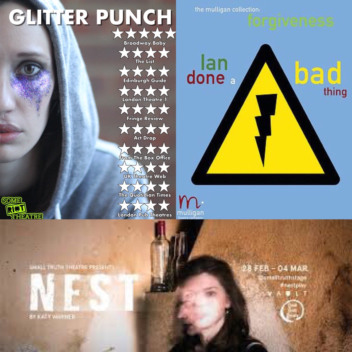 Conquest may have finished but while @VAULTFestival is on #PearShapedPicks continue!

This week we’re excited about:

Glitter Punch @SomeRiotTheatre 

Ian Done a Bad Thing
(and the rest of the Forgiveness Collection)
<a href="/mulligantheatre/">mulligan</a> 

Nest
<a href="/smalltruthstage/">Small Truth Theatre</a>