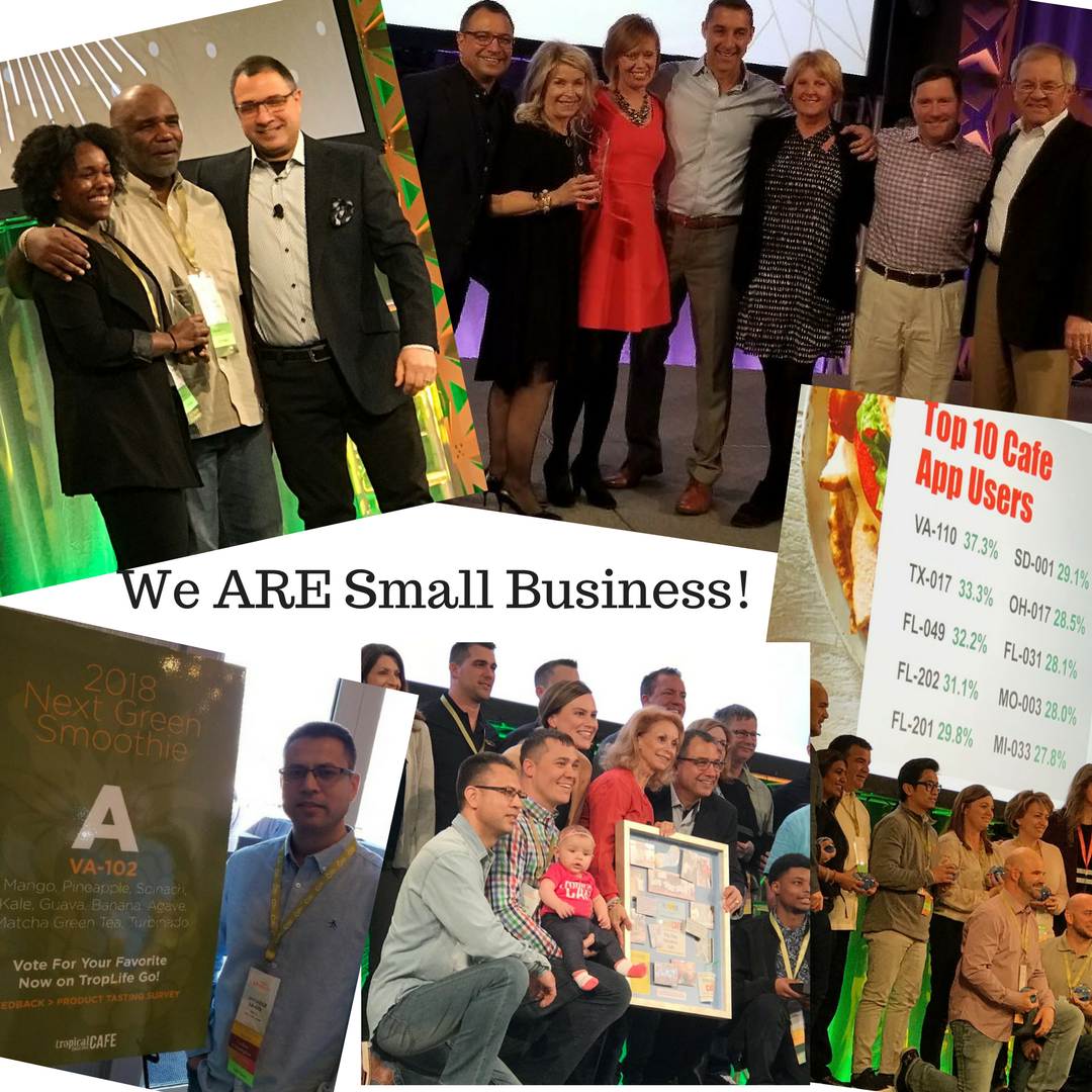 We come home from Tropical Smoothie Cafe's 2018 Convention with the #1 cafe in the country, Rookie of the Year, Area Developer of the Year, #1 App Using Cafe and the top fundraisers for Camp Sunshine. We ARE #SmallBusiness at its best! Thank you for being GREAT FANS!