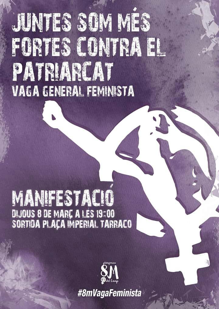 📢 Las #mujeres damos un paso al frente. El día #8MHuelgaFeminista. No lo dudes, juntas somos. Haremos que nos oigan

En #tarragona la #manifestación da comienzo a las 19:00 h en la Plaça Imperial Tarraco. 

#alahuelgavamos
#8MVagaFeminista

Vía; @Vamos_Cat