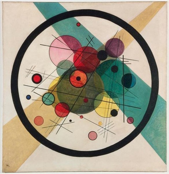 Kandinsky’s Circles within a Circle, 1923, is like a picture of radio frequency information sources in urban environments, from above. #InfoAir2018.  
Zero-Energy Pervasive Computing, lightning talk, today at 10…!