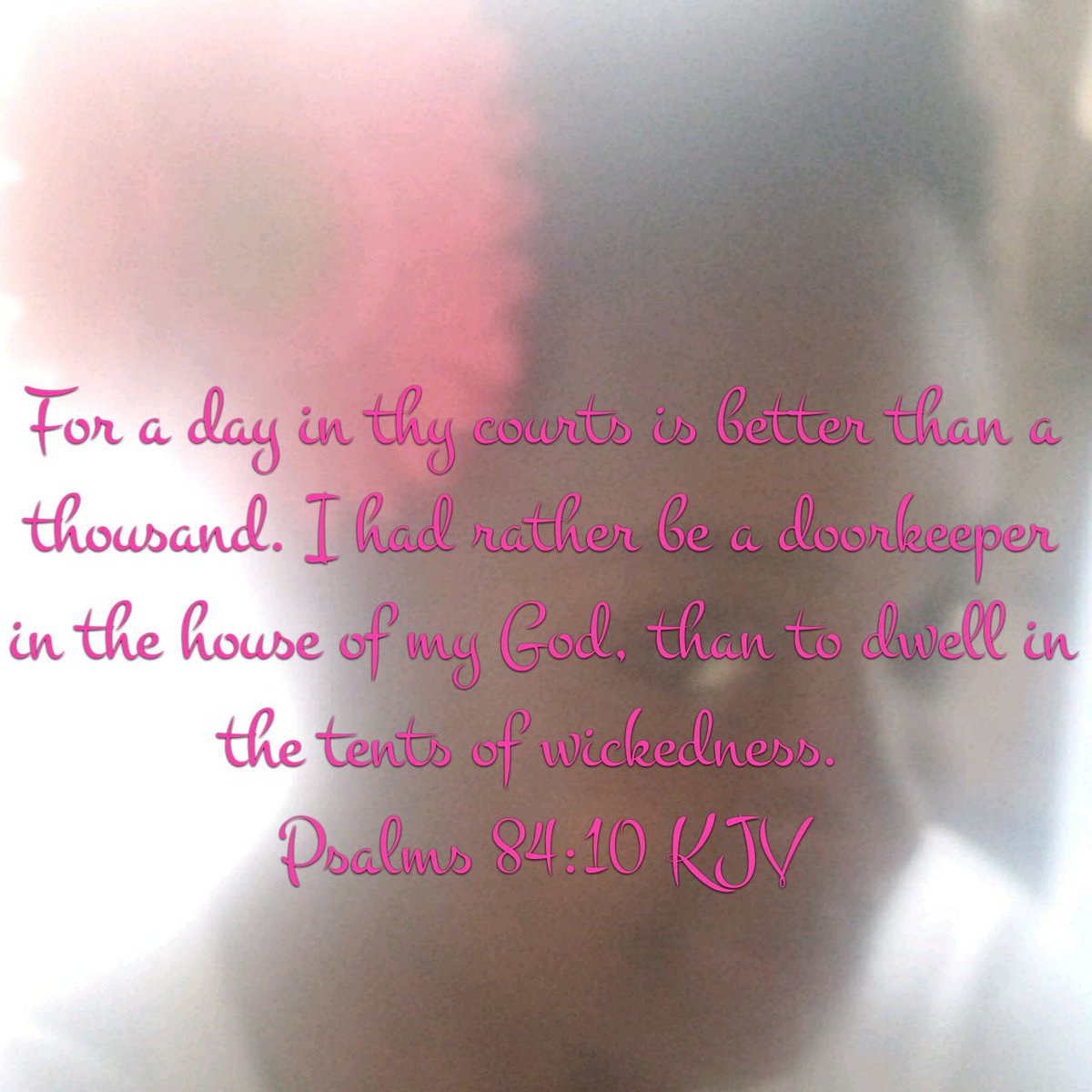 #HappySabbath #TheGreatRedeemer #SaturdayMotivation #BibleVerses
KJV Psalms 84
10 For a day in thy courts is better than a thousand. I had rather be a doorkeeper in the house of my God, than to dwell in the tents of wickedness.