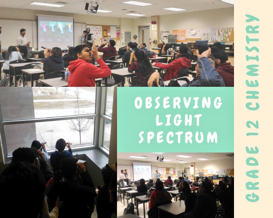 Grade 12 Chemistry students @SandalwoodH_SS leading a whole class discussion on the difference between continuous and emission spectra using #Spectroscope. #Studentledlessons #ProudSabres #ChooseScience @Sabres_Science #LightSpectrum #EmissionSpectrum #SCH4UO