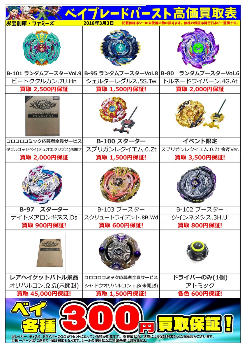 お宝創庫 半田店 Ar Twitter ベイブレードバースト ベイブレード 一番くじ みんなのくじ 買取保証更新 要チェックだニャ