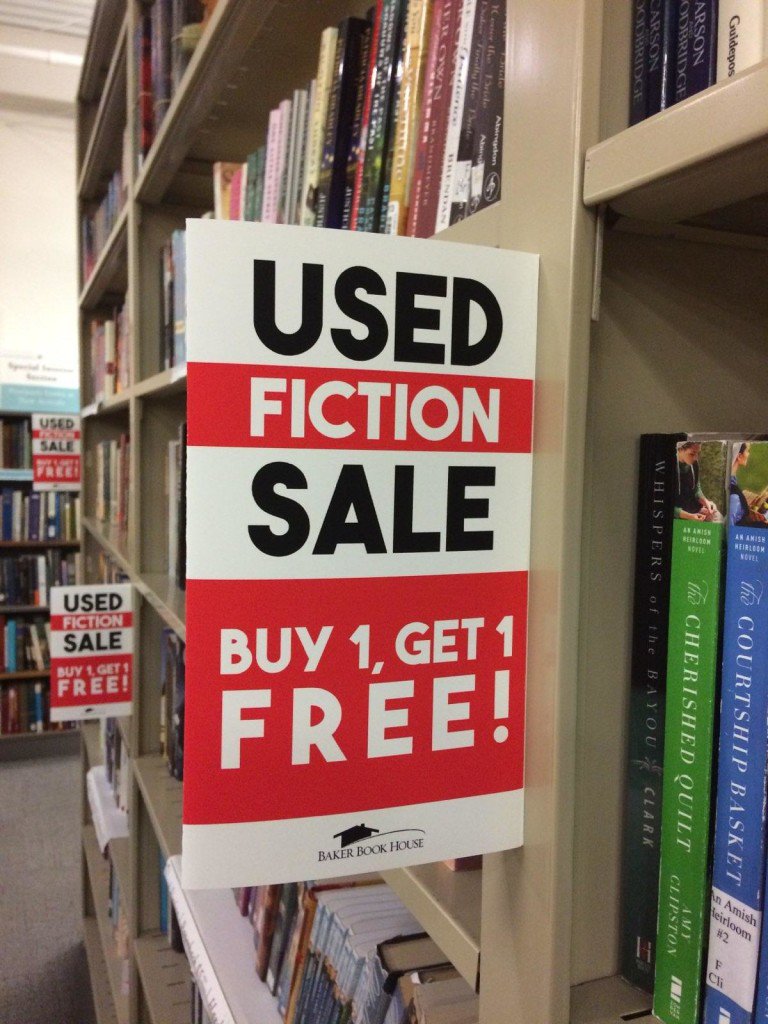 bakerbookstore's tweet image. Yes, you have read the signs correctly. This March when you buy 1 used fiction book, you get 1 FREE! #SpringBreakReading