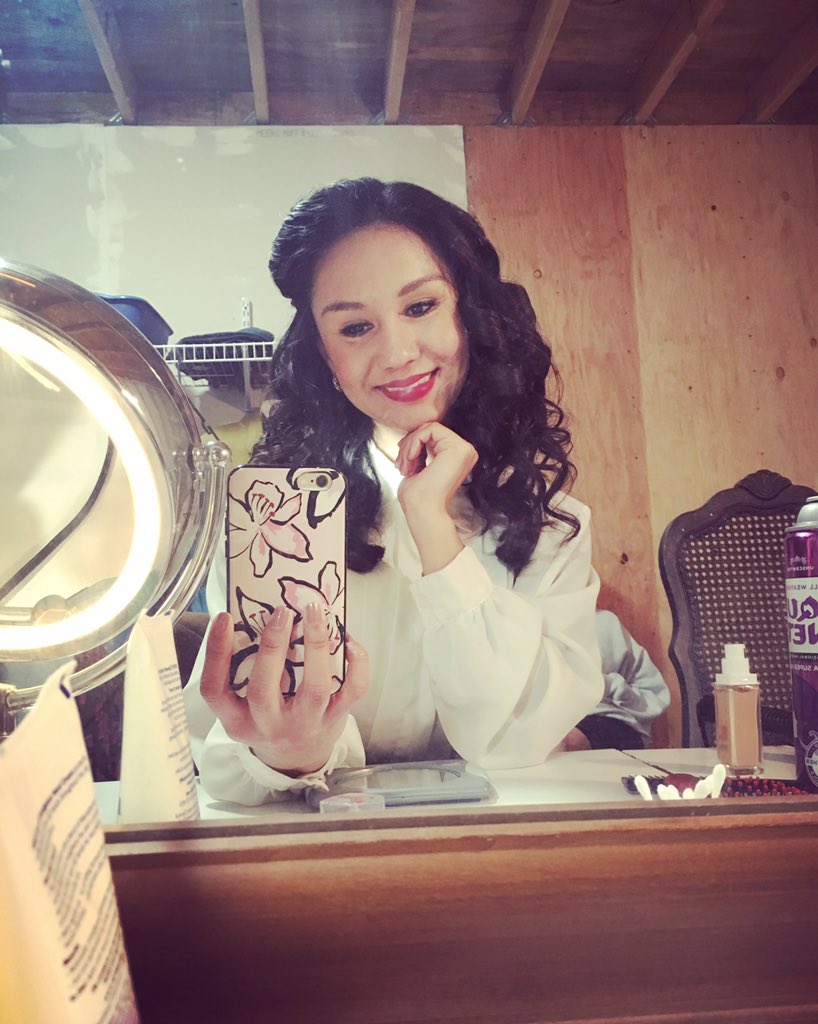 ValerieSalcedo's tweet photo. Miss Forsythe is ready for weekend 2 of Death of a Salesman at Bay Area stage! #theaterlife #performerlife #bayarea #missforsythe #mirror #maclips #curls #backstage #deathofasalesman #latina #actress #performer #arthurmiller #california #fresno #christian #blessed https://t.co/X7gpk8uYte
