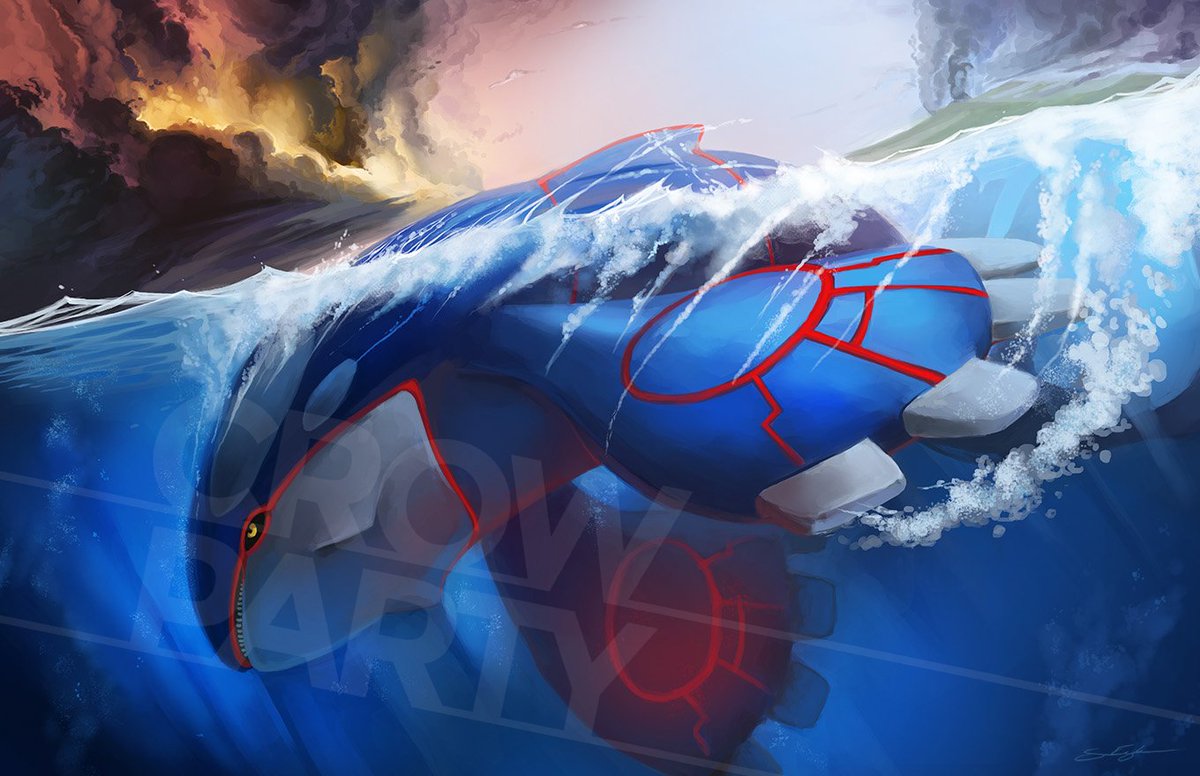 crowpartyart's tweet photo. Hoenn Trio, CAN YOU HEAR THE TRUMPETS? CAN YOU HEAR THEM?? #pokemon #PokemonDay #Rayquaza #Kyogre #Groudon Available in SUPER SWANKY print and playmat form over at https://t.co/amTAX5n82e! https://t.co/tobuaq9yql