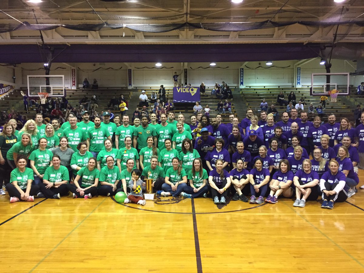 BaylessNHS's tweet photo. Thank you, @AfftonSchools and @BaylessSchools for another great FUNdraiser, this year for a special little Broncho! We'll be back for a rematch next year! 💚💛💜 #bronchosonthemove https://t.co/V8ABdY1aGT