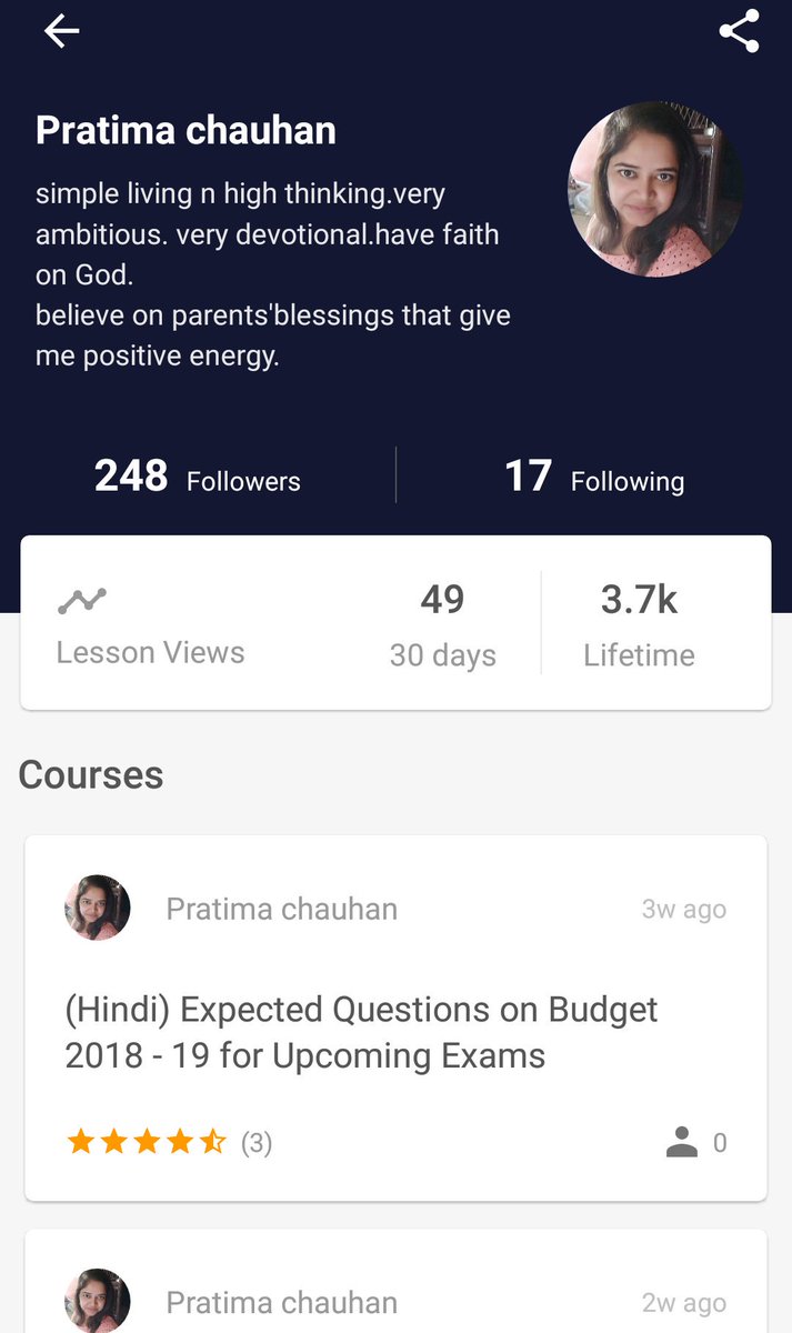 pratima8391's tweet photo. Crossed 3700+views in a month. And more than 248 followers.. Please do follow me and share my courses as much possible @RomanSaini @gauravmunjal @hemezh @ReemaBehl @unacademyHQ @GAURAVNAAGAR9 https://t.co/SNagCiDxuJ