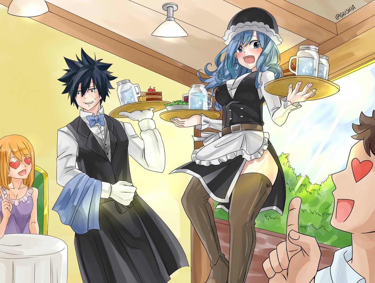 "Juvia is trying to be the best waitress!" 💕