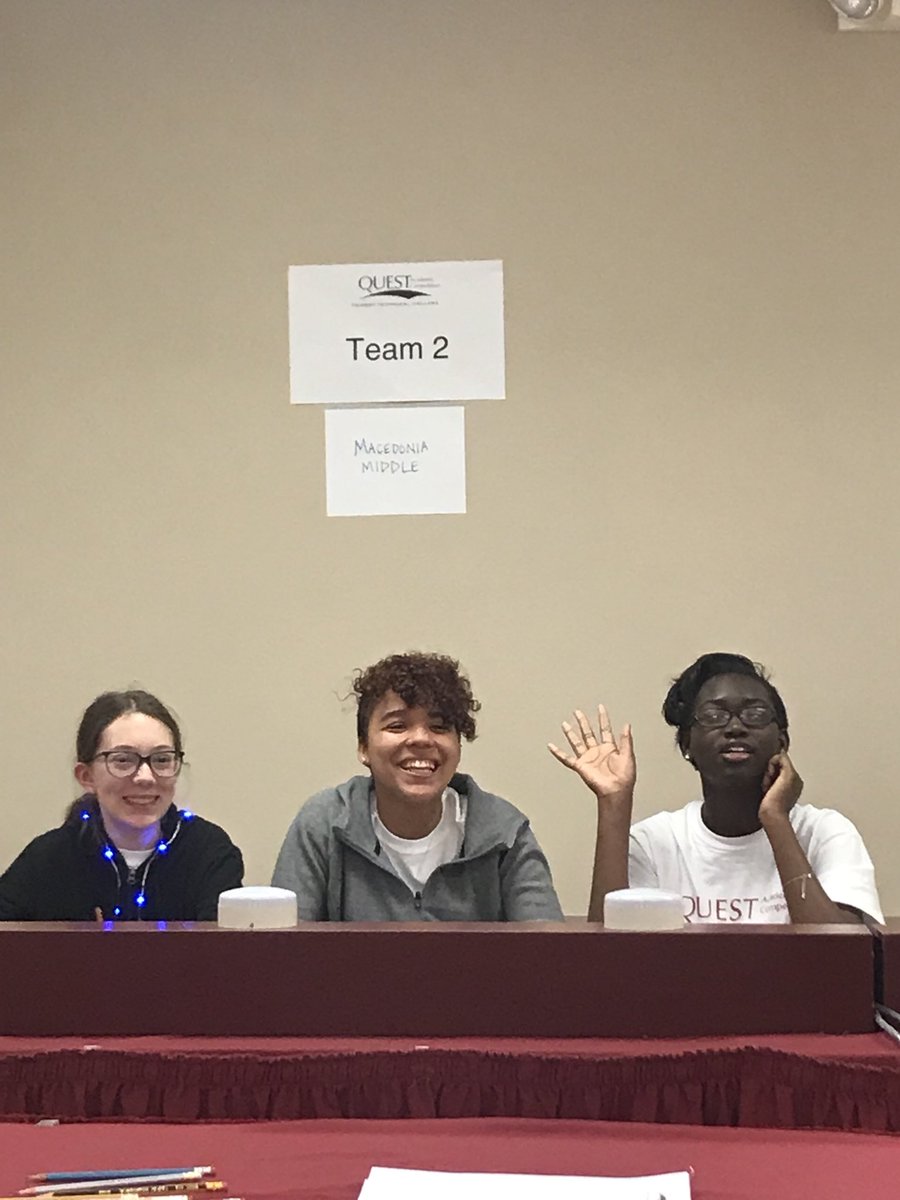 Mrs_JolineMMS's tweet photo. Look at these girls representing @MacedoniaMiddle &amp; @bcsdschools in Level II Science at Quest! Way to go, @CreedenMMS! #WhoRunsTheWorld #GirlsRepresentingInScience #QuestCompetition2018 https://t.co/53hurU1pxR