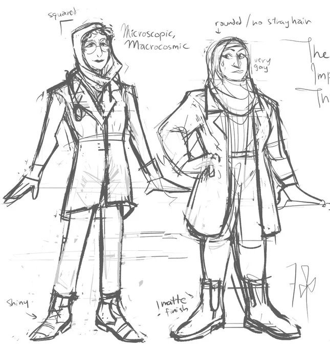 gonn clean this up later but anyway, my goal this year is to finish at least two one-shot comics. Here are the characters for both concepts! I'll probably do the doctors first since their story is a bit shorter (for now???) stories are 2 diff takes on a developing relationship! 