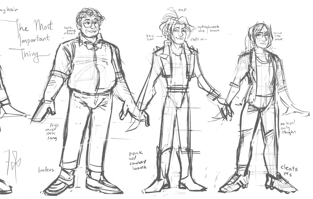 gonn clean this up later but anyway, my goal this year is to finish at least two one-shot comics. Here are the characters for both concepts! I'll probably do the doctors first since their story is a bit shorter (for now???) stories are 2 diff takes on a developing relationship! 