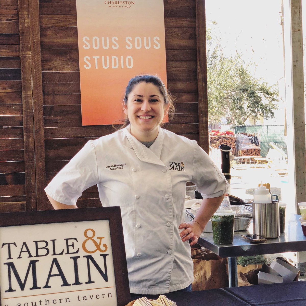 TableAndMain's tweet image. Sous Chef Jess geared up and ready to go for Sous Sous Studio in the @chswineandfood!