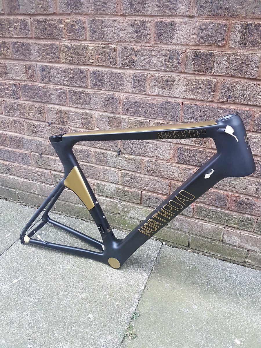 NorthRoadCycles's tweet photo. When we say bespoke, we mean bespoke. This NorthRoad Aeroracer is going to @jonoace in Portugal and he wanted gold. So gold it is. This is ready to be lacquered now then we will build it up. #cycling #triathlon #sportive https://t.co/M1lC6bl6to