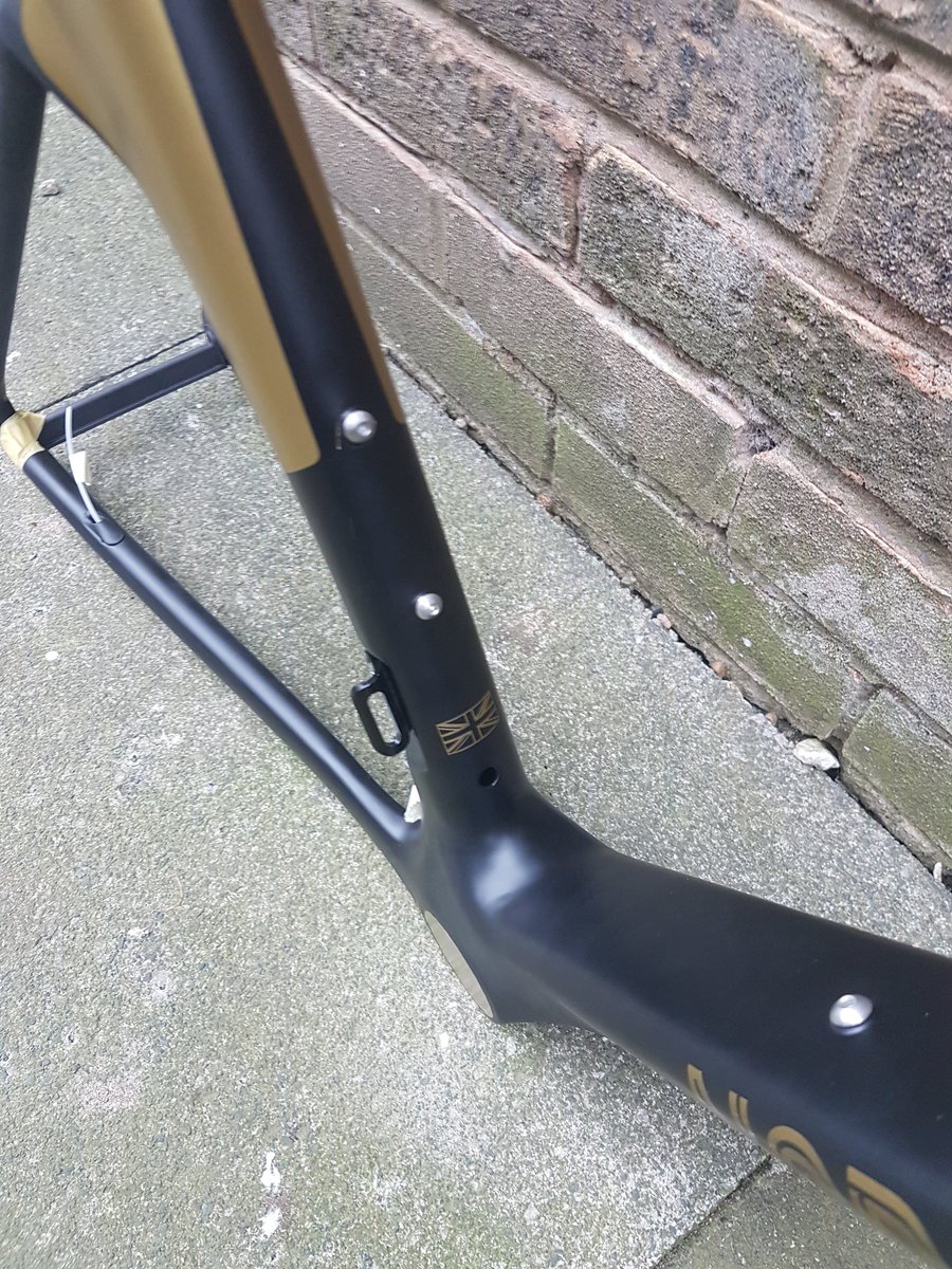 NorthRoadCycles's tweet photo. When we say bespoke, we mean bespoke. This NorthRoad Aeroracer is going to @jonoace in Portugal and he wanted gold. So gold it is. This is ready to be lacquered now then we will build it up. #cycling #triathlon #sportive https://t.co/M1lC6bl6to