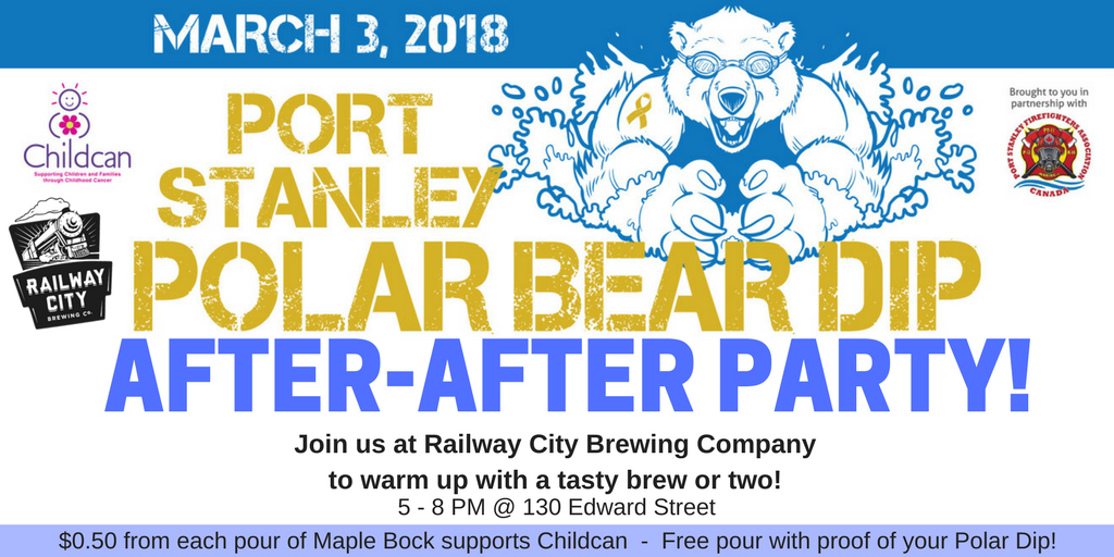 RailwayCity's tweet photo. Did you jump into freezing waters today in support of @Childcan_ON_CAD? We know just how to warm you up! Join us at the brewery for the After-After Party from 5-8 PM for brews and live music!  $5 at the door! #stthomasproud #ldnont https://t.co/S7Q7uKCru8
