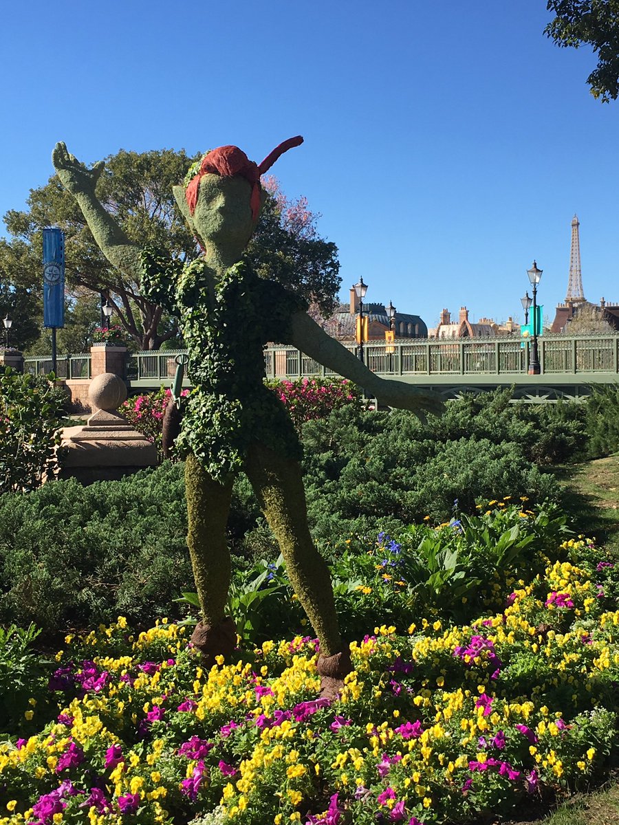 Peter Pan's back on the ground after spending the past couple years atop a UK tower. At Epcot Flower &amp; Garden Fest. #freshepcot