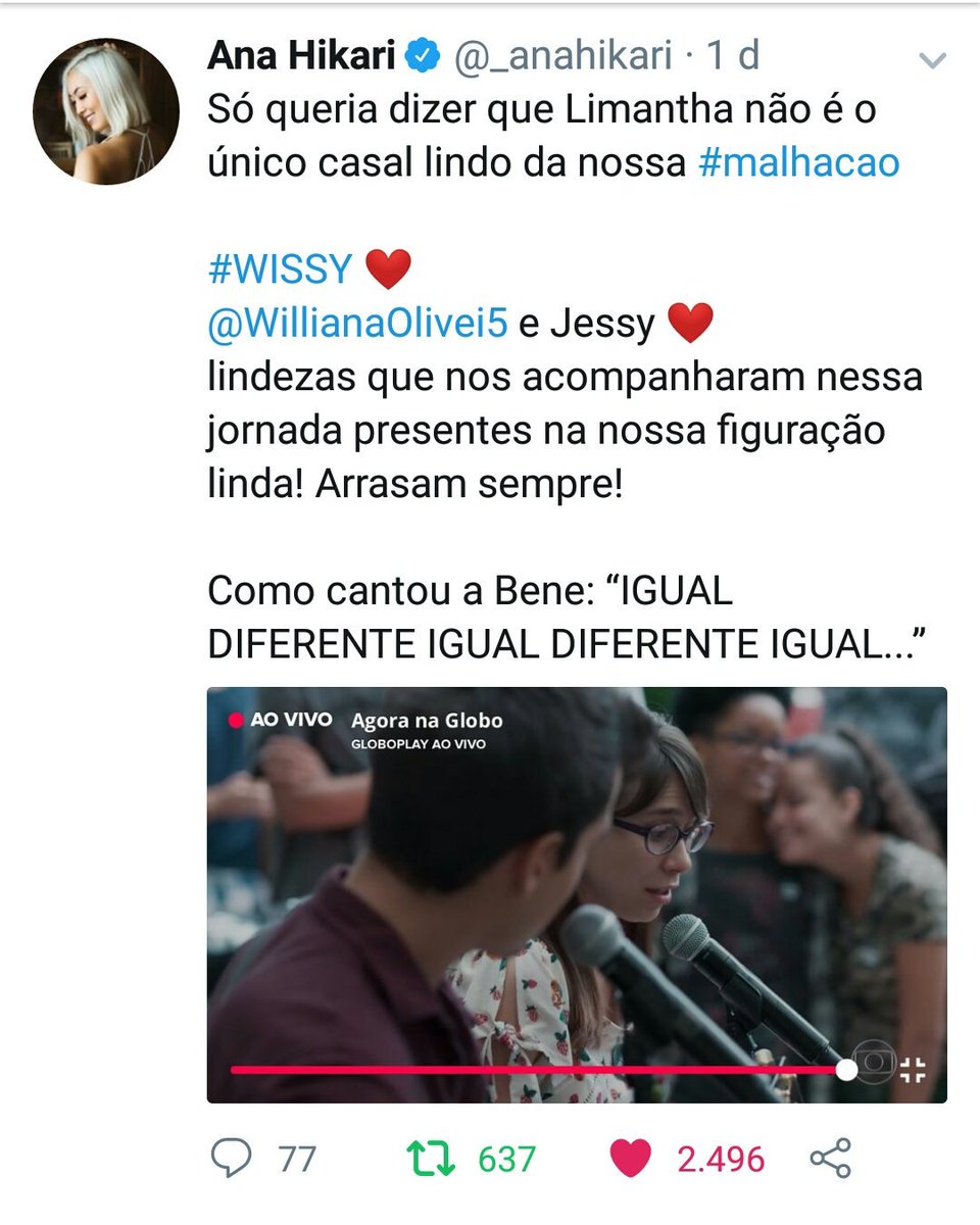 willoliverrrr's tweet photo. GENTEEEE 2.496 curtidas ❤
Socorrooo 637 RT ❤
Obrigada real @_anahikari ❤ 
- Já pode virar Madrinha do #Shipper #Wissy junto com a @alexiamaltner 🙌❤ Maravilhosaaas !!!
#Malhaçãovivaadiferença ⭐ 
- Manas e Manos, não esqueçam de dar uma Forcinha pro Casal #Wissy no Instagram! https://t.co/ekjkTL4kcp