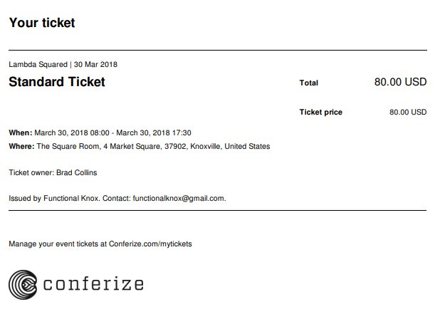 BradleySCollins's tweet image. Booked! #LambdaSquared @FunctionalKnox