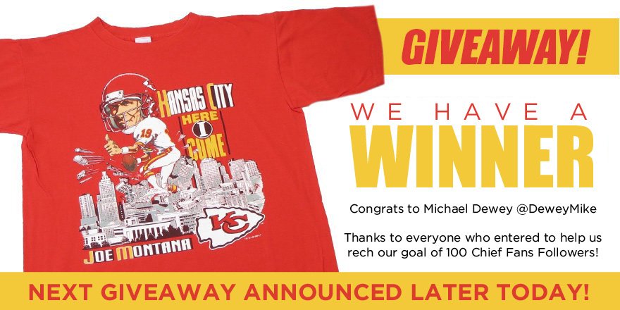 TheArrowDread's tweet photo. Thanks to everyone who entered our first ever giveaway! Our next giveaway and goal will be announced later today, so stay tuned! Congrats to @DeweyMike! #ChiefsKingdom #Chiefs #JoeMontana https://t.co/W5WKwtaVKU