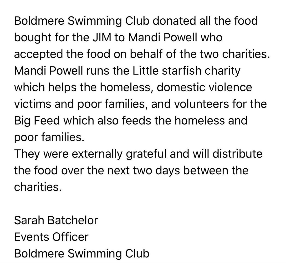 JIM Food donation UPDATE