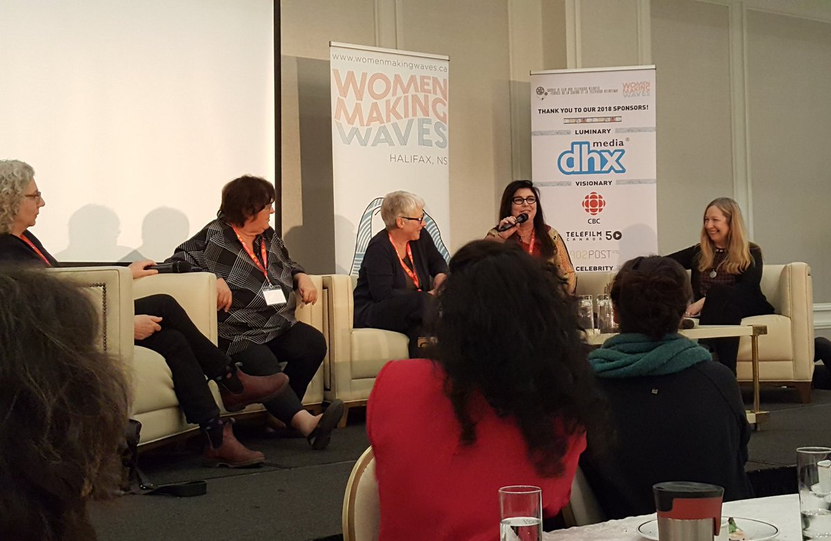 Telefilm_Canada's tweet photo. Veteran producers including @MaudieFilm Mary Sexton, @aimbernier, Terry Greenlaw and Katrina Walsh share their love of producing during Women Making Waves conference.#WMW2018. #AtlanticCdn https://t.co/c0wpcurHQZ