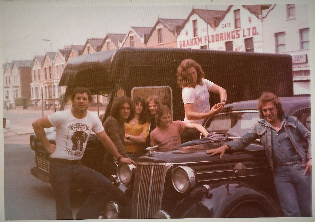 themaxreid's tweet photo. @George_Andretti Found this looking through old photos my friend had - your grandad  and the band 1975/6 me on the right, when he ran The Wellington with Ralph.    We had our ups and downs and some great laughs,he opened our eyes to London life and he was quite unique! Condolences to your family https://t.co/yvrJnuJ4x6
