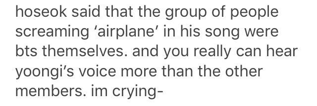хосок сказал, что группа людей, кричащих «самолет» в его песне, были бтс сами по себе. и вы действительно можете услышать голос юнги больше, чем других участников. я плачу-
#HIXTAPEisComing #sope
