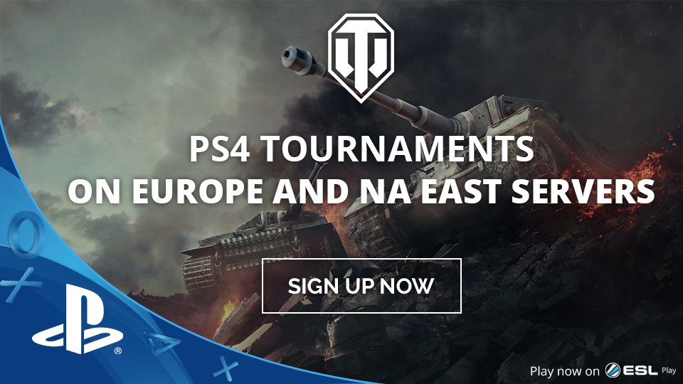 PS4 tournaments coming up this weekend both for Europe and North America East servers. Sign up now and prove yourself as the top World of Tanks player on PS4.

EU: esl.gg/2FO86Gn
NA-EAST: esl.gg/2FO86Gn