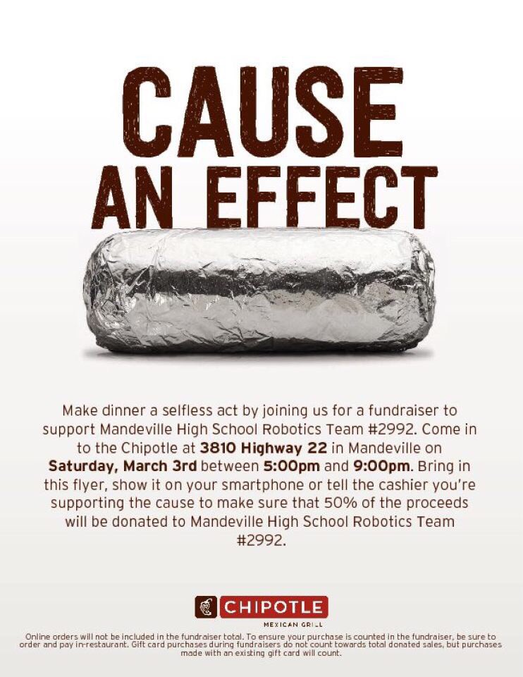 Support <a href="/Team2992/">The S.S. Prometheus</a> by going to the Chipotle in Mandeville and showing this picture to the cashier!!! 💙💙💙