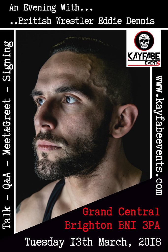 EddieDennis1986's tweet photo. In 10 days time @KayfabeEvents are putting on this event. Head down to Brighton for an evening chatting wrestling with me. I’ve had a pretty crazy last year and I’m looking forward to telling stories! https://t.co/ufgZYNuZdb