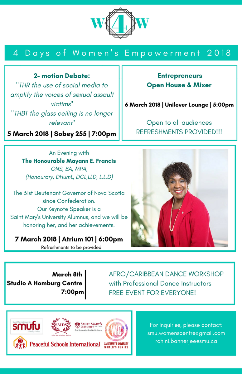 SMUWC's tweet photo. 4 DAYS OF WOMEN EMPOWERMENT!

4 EVENTS!

4 OPPORTUNITIES TO BECOME INVOLVED! 

Our Women for Women week starts this Monday! Check out the awesome events that we have in store! #W4W https://t.co/P0Tyw1qqCc