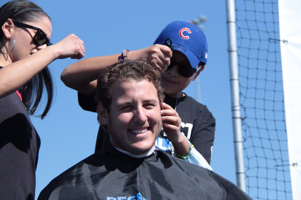 Cubs's tweet photo. Going bald to fight back against pediatric cancer. #RespectBald https://t.co/4JCej8i5h4