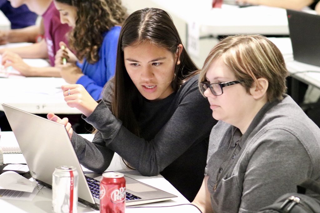 Wirelessnerd's tweet photo. Teams were challenged to complete challenges and puzzles at @HPE #CodeWars2018. In the middle of competition, the stress of 750 students competing was palpable! Especially for the shark guy!! https://t.co/zc3qVrM24I