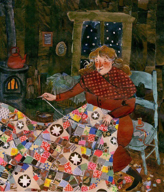 Phoebe Wahl paintings of domestic and family life appeal to me.  They are nostalgic, and remind me of bringing up my family and after bedtime for them  creating proggy mats or patchwork.  Love this cosy scene.
