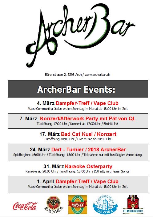 Archerbar3296's tweet photo. Auch im März ist wieder viel los in der ArcherBar. Wir sind erfreut so viel Abwechslung bieten zu können und freuen uns auf zahlreiche Gäste 😃 https://t.co/KWygTyx9TW