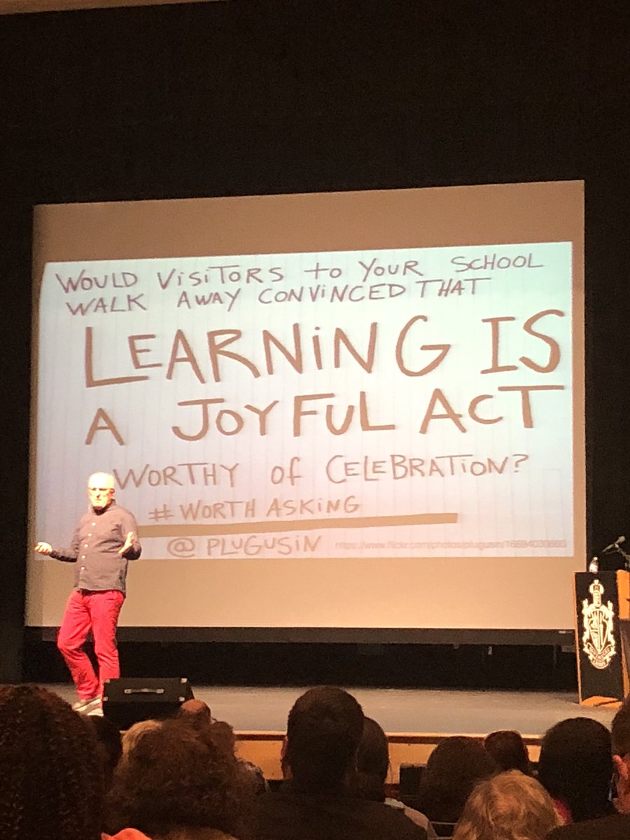 CarlinFritz's tweet photo. “Would visitors to your school walk away convinced that learning is a joyful act worthy of celebration?” #PBCSDTechConf @pbcsdTechConf @shareski https://t.co/SvOBw1ZF3R