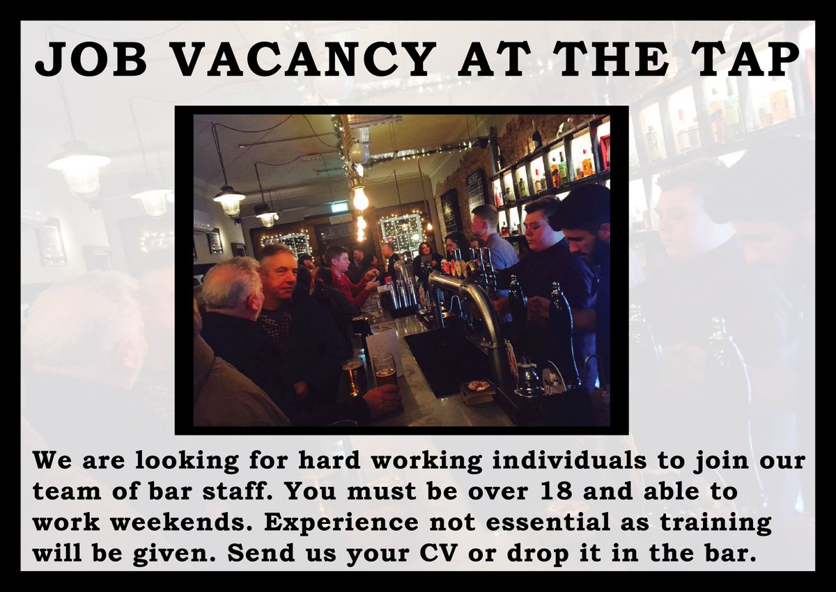 If you fancy working at the <a href="/CheshireTap/">Cheshire Tap</a> get in touch with us #altrincham #cheshire