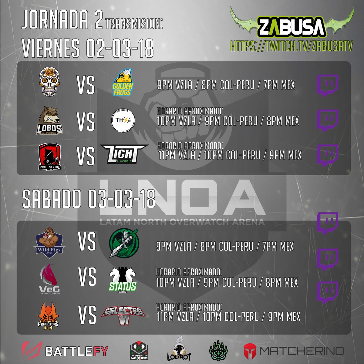 LGAplay's tweet photo. ¡Players!

A poco de iniciar el dia 2 de la Jornada 2 de la #LatamNOA - Season 1

1er Match: 
@WildPigsEsports
 🇲🇽️vs🇲🇽️ @Ordo_Equitum 

Host: @zabusa0420

En vivo: https://t.co/6N7TGrMfBT

Sponsor by: @HeroesenLinea
@Lolirotve
@OverwatchMXMX @54Grades @Battlefy @Matcherino https://t.co/iC2hfoU4ew