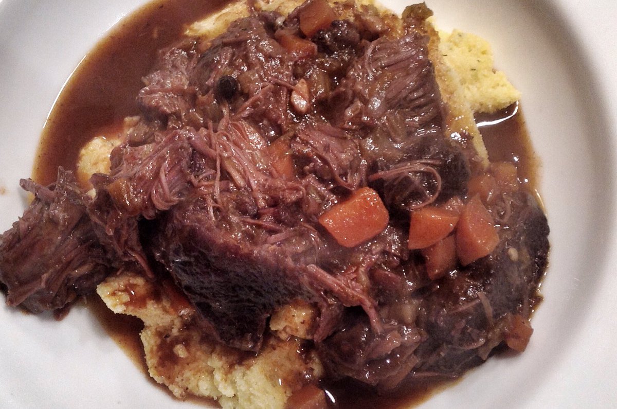 That braised ox cheek turned out well......did some cheesy polenta to soak up the juices #tweetyertea