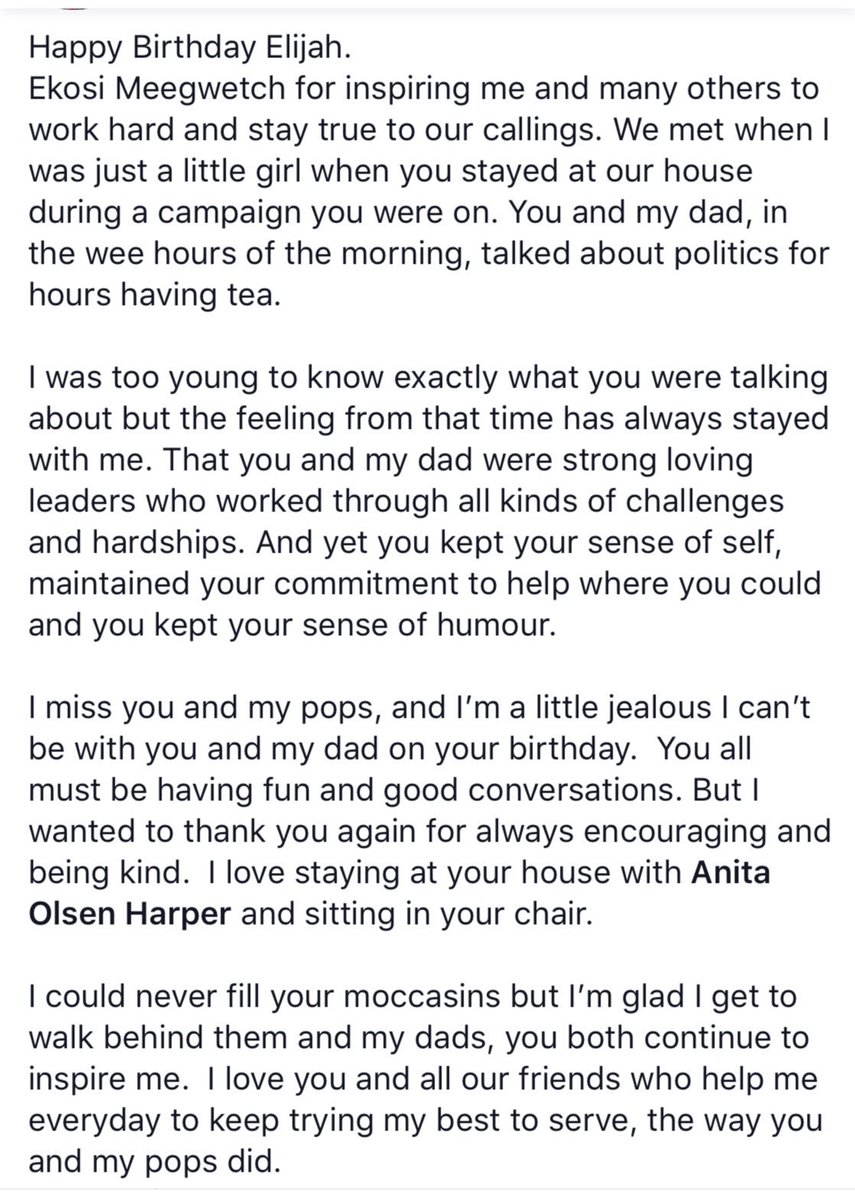 TheSheilaNorth's tweet photo. #HappyBirthdayElijah Ekosi Meegwetch for inspiring me and many others to work hard and stay true to our callings. We met when I was just a little girl when you stayed at our house during a campaign you were on. You and my dad, in the wee hours of the morning, talked about... https://t.co/gdJpApr6yC